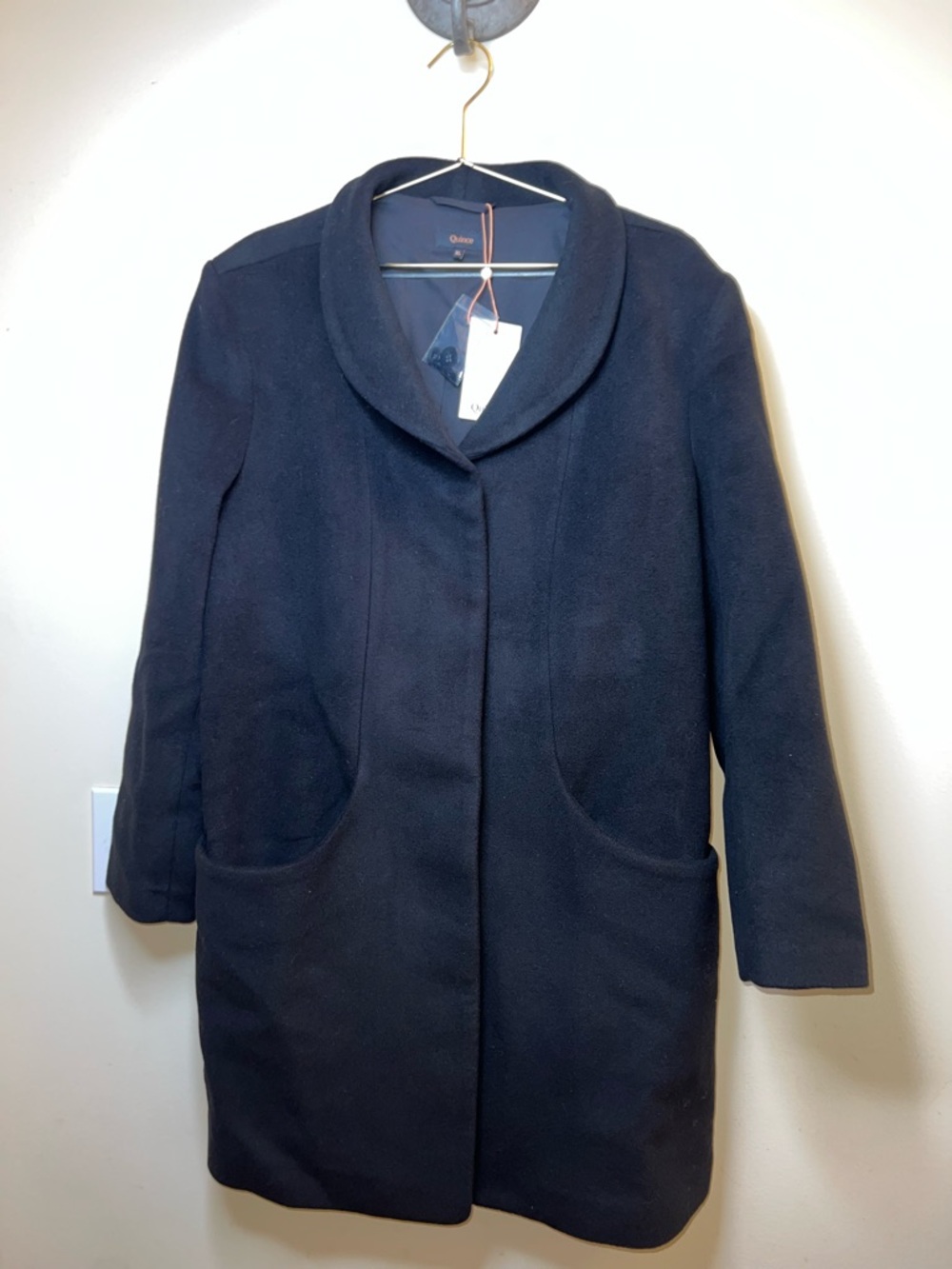 Quince Wool Cashmere Cocoon Coat Black XL NWT Minimalist Mid Length‎ Jacket